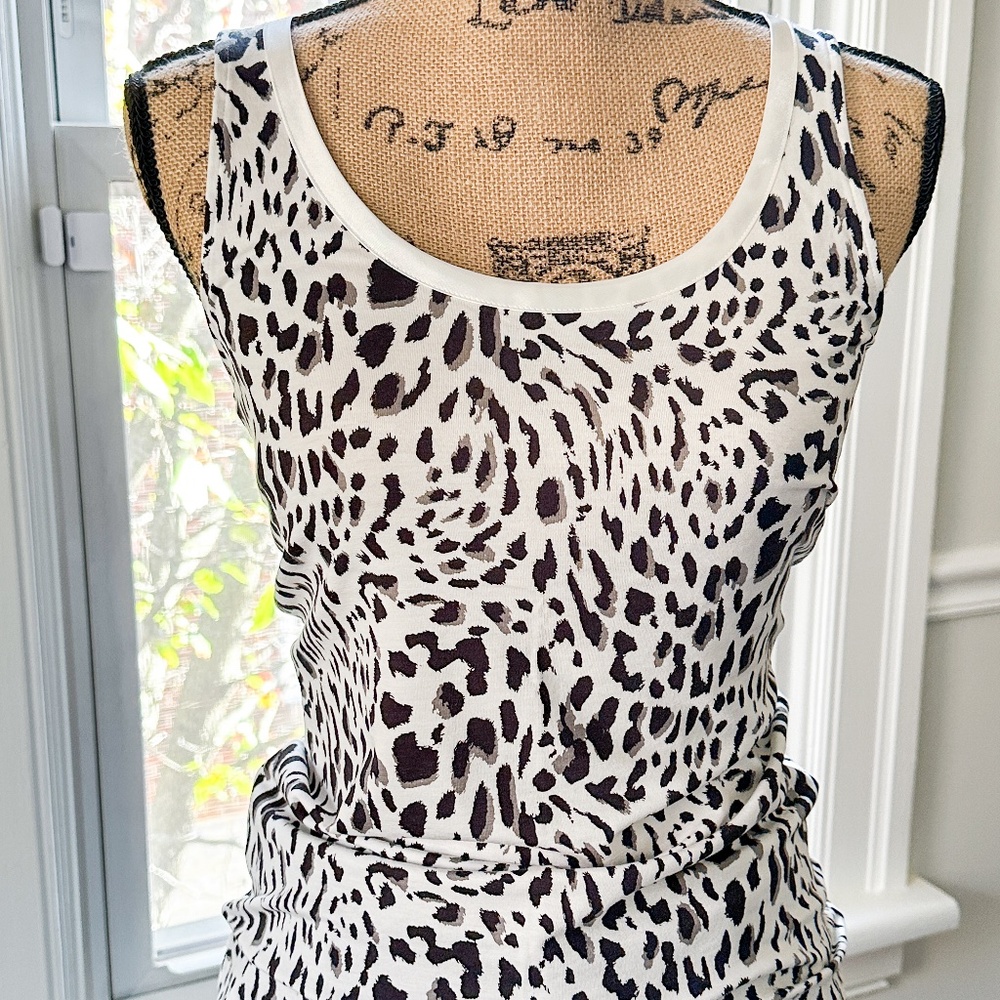 BR luxe touch tank top with satin piping neckline - white cheetah | size XS